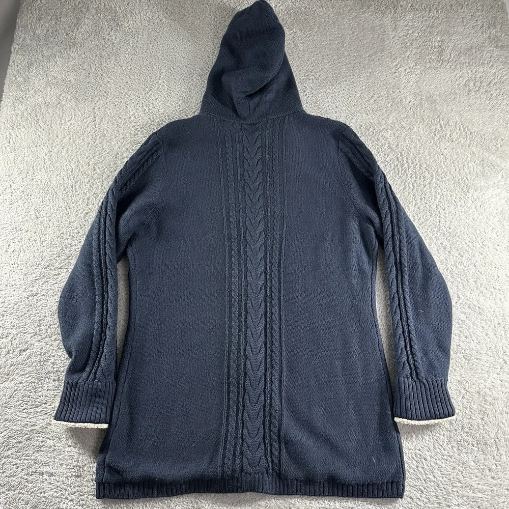 L.L Bean Wool Blend Cardigan Sweater Womens Large‎ Blue Sherpa Lined Cable Knit - Picture 2 of 9